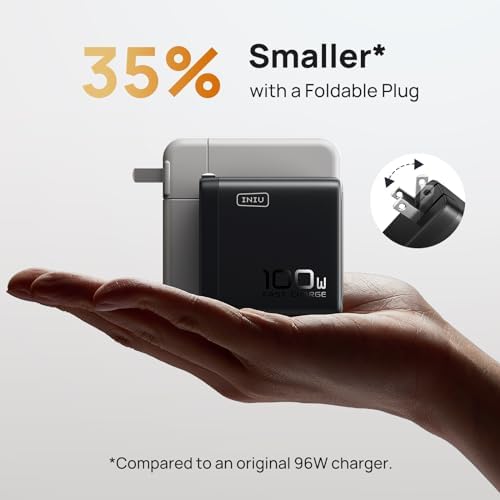 Power Up with INIU’s 100 W Ga N USB-C Charger – Ultimate 3-Port Charging Hub for Mac Book Pro/Air, i Pad Pro, Galaxy S23, and More – Fast Charge Laptops, Tablets & Smartphones Simultaneously – Compact, Foldable Design for Space-Saving Efficiency – Universal Compatibility with PD 2.0 & 3.0 – Experience Unmatched Speed and Smart Power Management for All Your Devices