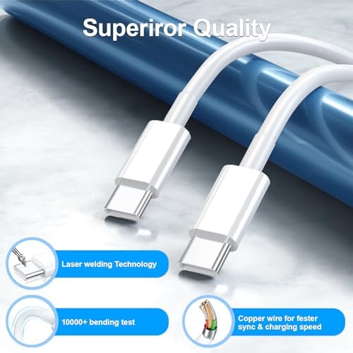 Rapid Charge Power Duo: 6 FT USB-C Wall Charger & Cables for i Phone 16, 15, Pro Max, i Pad Pro, Samsung S23 & Android – Unmatched Speed & Universal Compatibility for All Devices – Perfect for Home & Travel Use