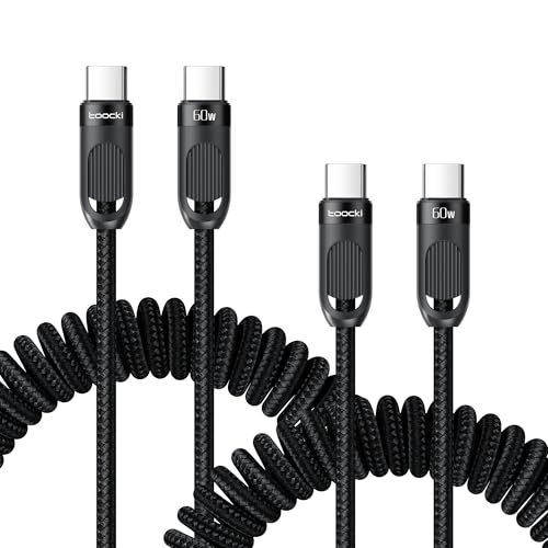 Coiled USB A to USB C 2Pack 3FT Braided Retractable Fast Charging Cable for Car, Compatible with iPhone 16/15 Pro Max/Galaxy S24/S23/S22, Supports Car Play & Android Auto-Black – Enhanced Compatibility and Speed