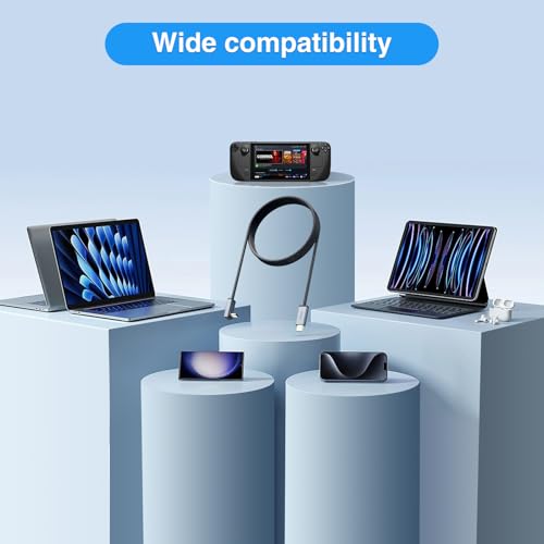 PeakDo USB C Cable 90 Degree, 5FT/60W Soft Silicone Charger, USB3.0 Type C Fast Charging and Video Data Transfer for Laptop, Tablet, Phone, ROG Ally & Steam Deck – Enhanced Compatibility and Speed