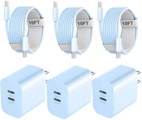 Efficient Power Boost: 20 W Dual Port USB-C Fast Charger with 6 FT USB-C to C Cable – Stylish Pink Wall Charger for i Phone 16/15 Series and Beyond – Perfect for On-the-Go Charging and Versatile Use