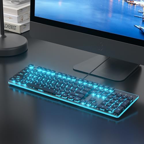 Surmen G1000 Pink Backlit Typewriter Keyboard – Full-Size 104 Keys with Silent Membrane, Durable Metal Panel, USB Wired for Effortless Gaming and Office Use – Stylish, Quiet, and Efficient Typing Experience