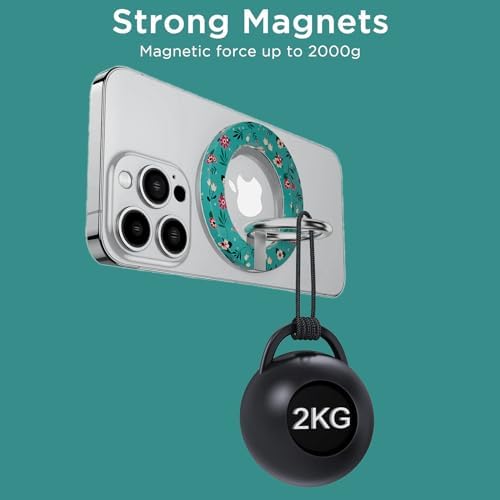 for MagSafe Phone Grip, Magnetic Phone Ring, Compatible with MagSafe Ring Holder with Adjustable Stand for iPhone 15/14/13/12 Series, Floral Green – Enhanced Compatibility and Speed