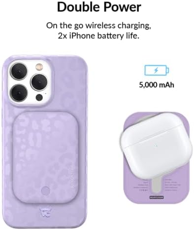 Stylish Hot Pink Leopard VELVET CAVIAR Magnetic Power Bank – Mag Safe Compatible Slim Charger for i Phone 12, 13, 14, 15 – Fast 5000 m Ah Portable Battery Pack with USB-C for Effortless Charging on the Go