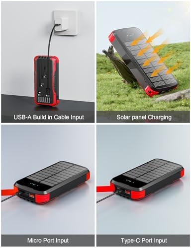 Ultimate 40000 m Ah Solar Power Bank – All-in-One Charging Solution with 20 W Fast Charge, Built-in 4 Cables, and Dual LED Flashlights for Outdoor Essentials – Waterproof, Durable Design for Universal Device Compatibility and Emergency Preparedness