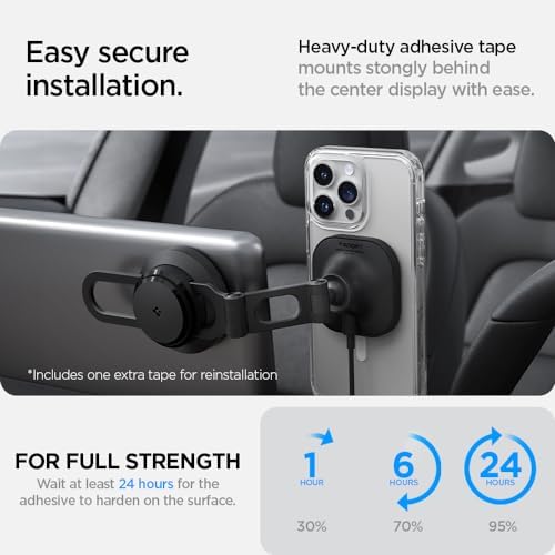 Spigen One Tap Pro 3 Wireless Car Charger for Tesla – Ultimate Mag Safe Compatibility with Fast Charging for i Phone – Sleek Screen Mount for Safe Navigation and Effortless Power on the Road