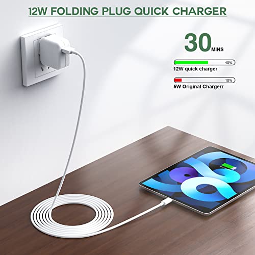Dual-Pack Apple MFi Certified 12 W i Pad and i Phone Chargers with Foldable Travel Plug and 3.3 FT Lightning Cables – Ultimate Fast Charging Solution for Home and On-the-Go Compatibility