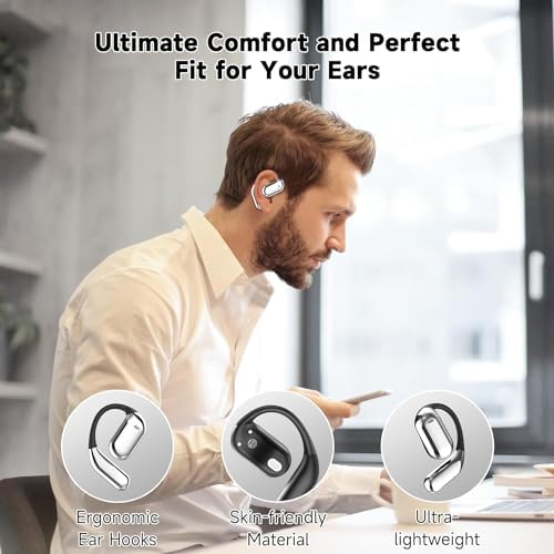Ultimate Open Ear Bluetooth 5.4 Headphones – Lightweight Ergonomic Sports Earbuds with IPX7 Waterproof Technology and Innovative LED Charging Case for Unmatched Comfort and Connectivity During Outdoor Adventures (Sleek Black)