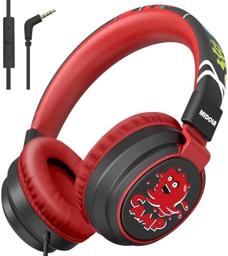 MIDOLA Kids Over-Ear Headphones: Safe Audio Experience with Noise Limitation, Foldable & Travel-Friendly Design, Custom Volume Control (85/110 d B), Built-In Microphone, and AUX Compatibility for School, Gaming, and Family Adventures in Sleek Black