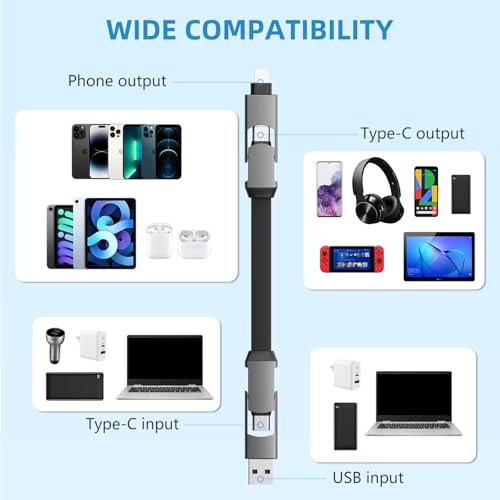 Multi Keychain Charging Cable Travel Portable Charger Cable Magnetic 4 in 1 USB C Cable Compatible with IP 15/15 Pro/ 15 Plus/ 15 Pro Max/MacBook/Galaxy (Lava Black) – Enhanced Compatibility and Speed