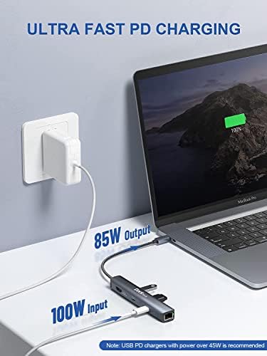 Transform Your Workstation with the Dockteck 6-in-1 USB C Hub Ethernet – Ultimate Multiport Adapter Featuring 4 K@60 Hz HDMI, 100 W Power Delivery, and High-Speed 1 Gbps LAN for Mac Book Pro, Surface Pro, XPS, and More – Effortless Connectivity and Fast Charging for Professionals and Students