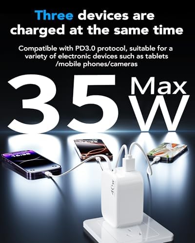 Rapid 35 W Ga N USB Wall Charger with Retractable Lightning Cables – Portable and Sleek Charging Solution for i Phone 14/13/12 & i Pad – Tangle-Free Design for Effortless Travel and Enhanced Compatibility with Apple Devices