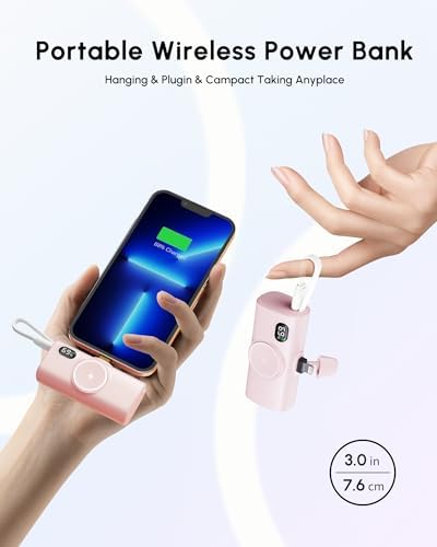 Sleek Purple Wireless Power Bank for Apple Watch & i Phone 14/16 Pro Max – 5000 m Ah Lightweight Fast Charge Charger with USB-C Connectivity for Effortless Travel and On-the-Go Power Solutions