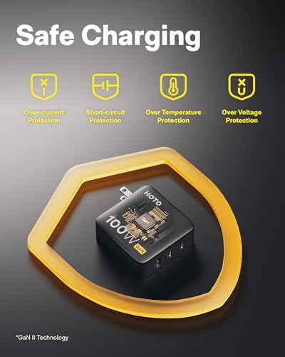 HOTO 100 W Ga N USB-C Charger: Ultra-Compact 3-Port Fast Charging Hub with Foldable Design – Perfect for Mac Book Pro, i Pad Pro, i Phone, Galaxy S24 Series – Includes 4.92 ft USB-C Cable for Efficient Multi-Device Powering and Ultimate Portability