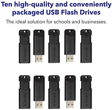 Verbatim 32 GB Pinstripe USB 3.2 Gen 1 Flash Drive – 10 Pack of Sleek Black Retractable Thumb Drives for Fast Data Transfer, Perfect for Home, Office, and Travel – Reliable Portable Storage Solution with Wide Device Compatibility