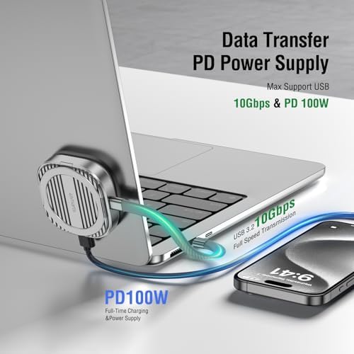 Revolutionize Your Storage with the Magnetic M.2 2230 NVMe SSD Enclosure – 2 TB Capacity, USB-C 3.2 Gen 2 10 Gbps Speed, Kickstand for Hands-Free Use, and Extra USB-C 2.0 Port for Ultimate Flexibility – Perfect for i Phone, Mac Book, and i Pad Users Seeking Enhanced Compatibility and Convenience!