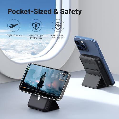 Azmuth Mag Safe 10,000 m Ah Magnetic Power Bank – Rapid 22.5 W PD Charging with LED Display, Portable Wireless Charger for i Phone 12-16, Pro, Pro Max – Integrated Stand for Effortless Use, Ultimate Compatibility, and Efficiency