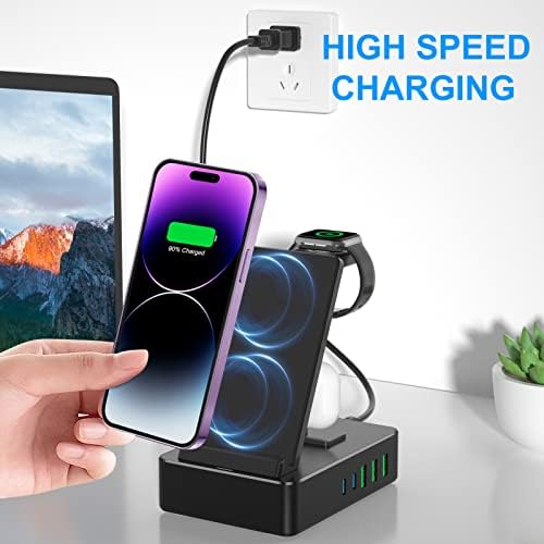 Power Up Your Workspace with the 100 W Aluminum Alloy 8-in-1 Wireless Charging Station – Fast USB-C Dock for i Phone, i Watch & Air Pods Pro – Sleek, Durable Design for Multi-Device Efficiency