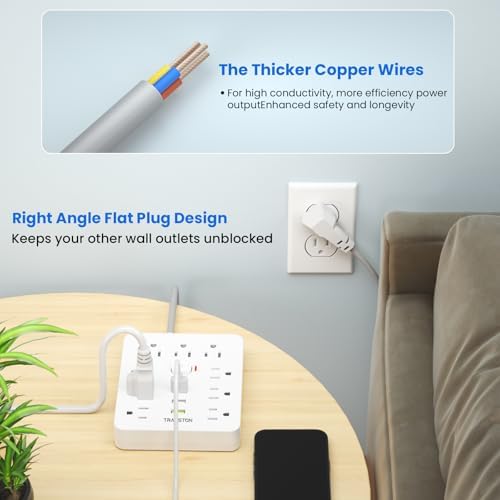 Ultimate Power Strip Surge Protector with 9 Outlets & 3 USB Ports – Fireproof Desktop Charging Hub with Space-Saving Flat Plug for Home & Office, 5 ft Extension Cord, Enhanced Safety & Speed for All Devices