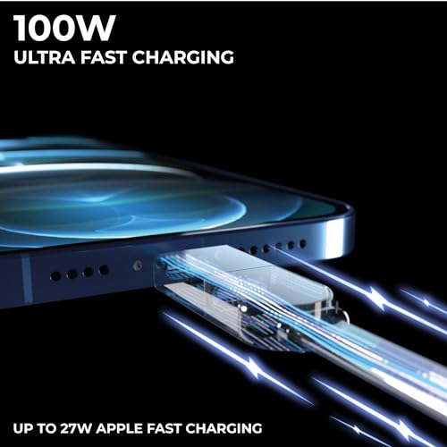 Ultimate 6-in-1 USB C and Lightning Charging Cable – Rolling Square in Charge X, 100 W Fast Charger for Smartphones, Tablets, and Laptops, Compact Universal Cable for Enhanced Performance and Travel Convenience, Durable Black Design