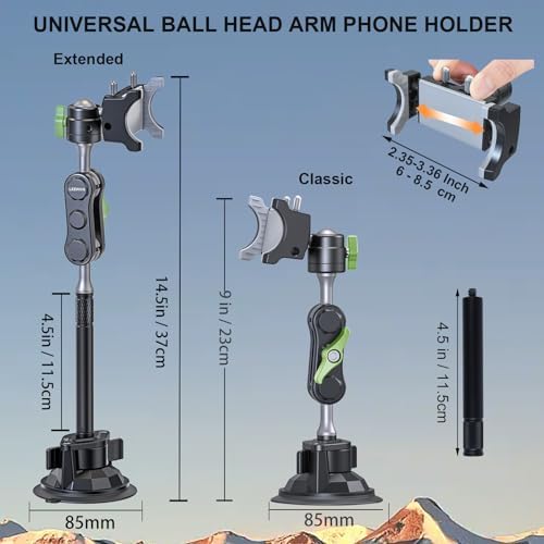 Universal Leepiya Car Phone Mount with Magic Arm – Premium Suction Holder for Vlog Recording & Hands-Free Navigation – Adjustable Smartphone Holder for All Vehicles – Effortless Installation & Enhanced Stability