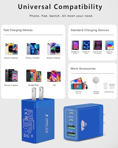 Aiminu 40 W 4-Port USB C Wall Charger Block 3-Pack – Efficient PD Fast Charging Solution for i Phone 15/14/13/12/11/Pro Max, i Pad & Android Devices – Ideal for Home, Travel, and Multi-Device Power Needs