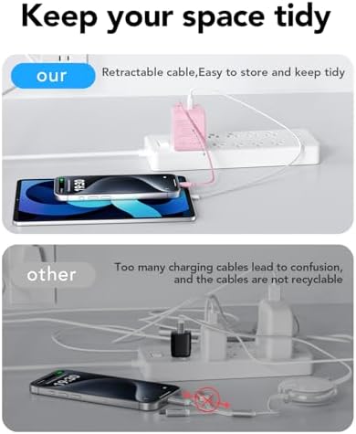 Revolutionary 35 W PD Fast Charging Retractable Wall Charger with Built-in Type-C Cable & USB Port – Ultra-Compact, Foldable Design Ideal for i Phone 16/15, Galaxy S25, and Pixel Devices – Unmatched Portability and Device Safety for Dynamic Lifestyles