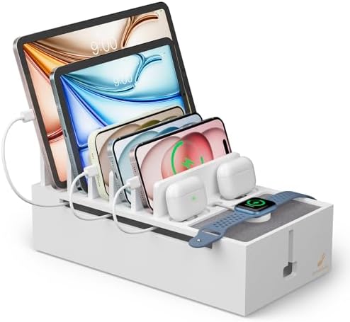Pezin & Hulin Eco-Friendly Bamboo Cable Management Box – Sleek Desktop Organizer with 6 Cables for Tidy Charging Station, Stylish Wire Organizer for Electronic Devices, Enhances Workspace Efficiency and Aesthetics