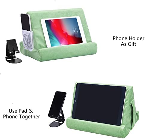 Ultimate Comfort Multi-Angle Tablet Holder and Phone Stand Set – Lightweight and Sturdy Design with Storage Pocket – Ergonomic Cushion for Enhanced Stability and Versatile Use – Modern Black and Light Green Aesthetic for Stylish Workspaces and On-the-Go Convenience