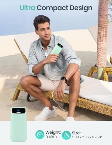 12000 m Ah Ultra-Light Portable Power Bank with Built-In Cables & AC Wall Plug – PD20 W USB-C Fast Charging for i Phone, Samsung & Android – LED Display for Battery Monitoring – Ultimate Travel Companion for Quick Device Recharging
