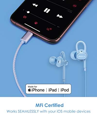 PALOVUE Lightning Earbuds with Microphone – MFi Certified Noise Isolation Headphones for i Phone 14/13/12/11 Pro Max/X/XS Max/XR/8/7 – Vibrant Neo Flow Blue – Superior Sound Quality & Ergonomic Comfort for Everyday Use
