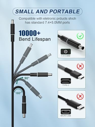 High-Power 100 W USB-C Laptop Charger for Dell Models – Fast Charging AC Adapter with Enhanced Compatibility for Latitude, Inspiron, and Precision Series – Eco-Friendly TPE Cable, Multiple Safety Protections, and Convenient Cable Management – Ideal Travel Companion for Home and Office Use