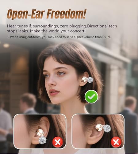 Chic Wireless Bluetooth 5.4 Earbuds with Fashionable Detachable Flower Earrings – Stylish Open Ear Headphones for Women, Waterproof IPX5 Rated, 50-Hour Playtime, Ideal for Festivals, Parties, and Unique Gift Giving (White)