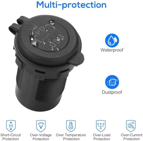 High-Power Linkstyle Dual USB Car Charger Socket – 30 W PD & 18 W QC3.0 Marine-Grade Power Outlet with Energy-Saving Button for Fast, Reliable Charging in Vehicles & Boats