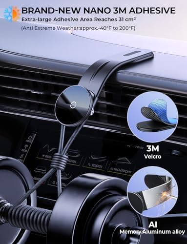 Mag Safe Magnetic Car Charger Mount: 15 W Wireless Fast Charging Holder with Adjustable Aluminum Arm for i Phone – Secure Grip and Optimal Viewing for Every Journey