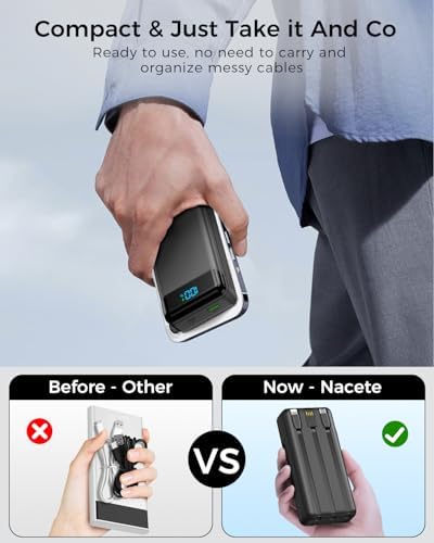 Ultra High Capacity 40,000 m Ah Portable Power Bank with Integrated Cables – 22.5 W PD Fast Charging Solution for i Phone 16/15/14/13, Samsung Galaxy S24/S23/S22/S21 & More – 5 Output Ports & 3 Input Options for Multi-Device Compatibility – Precision LED Display for Real-Time Power Monitoring – Lightweight & Compact Design Perfect for Outdoor Adventures, Travel, Camping, and More – Versatile Backup Battery for Smart Devices Including Tablets, Cameras, and More – Ultimate Charging Convenience Wherever You Go