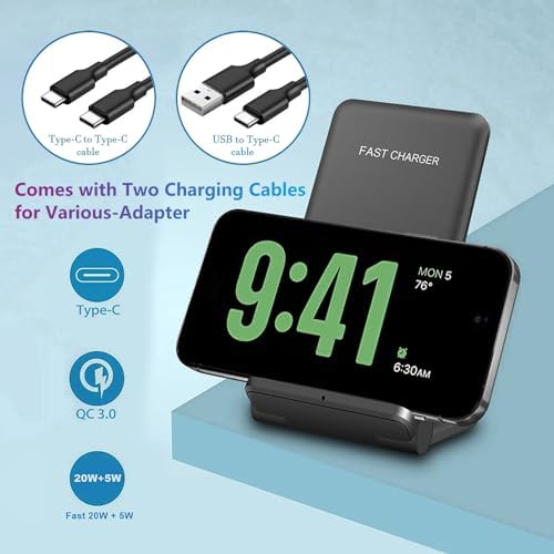 Innovative Dual Device Wireless Charging Stand – 20 W Fast Charge for i Phone 16/16 Pro/15/14/13/12/X & Air Pods, Portable Foldable Induction Station for Samsung, Pixel, LG, Xperia – Hassle-Free Plugless Design for Effortless On-the-Go Power Management
