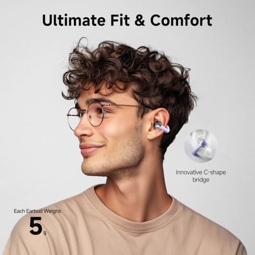 QCY Crossky C30 Open Ear Bluetooth Earbuds – Ultra-Lightweight Clip-On Design with Advanced 4-Microphone Environmental Noise Cancellation for Crystal-Clear Calls, Secure Fit for Dynamic Lifestyles, Dual Device Pairing Capability, and Customizable EQ for Personalized Audio Experience – Ideal for Sports, Outdoor Activities, and Enhanced Safety Awareness