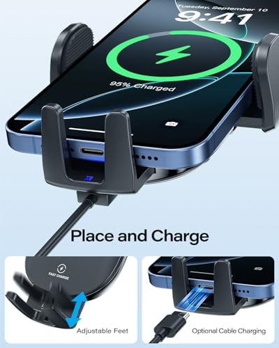 APPS2 Enhanced CD Slot Car Phone Mount with 15 W Wireless Charging – Effortless One-Hand Operation & Hands-Free Design for i Phone 11 to 16 Pro Max – Sturdy, Secure Installation for Safe Driving and Seamless Navigation