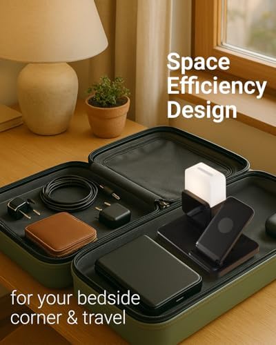 Transform Your Nightstand with the M.A.D LAB Multi-Device Charging Station & Alarm Clock – Wireless Charger for Apple Watch, Air Pods, and Qi-Compatible Smartphones – Sleek Night Lamp & User-Friendly Alarm for Enhanced Sleep Environment – Fast Charging & Elegant Design