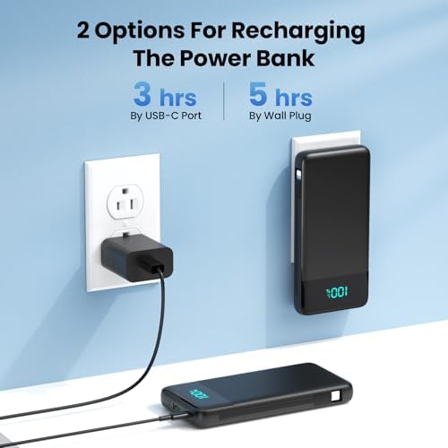 Upgrade Your Charging Experience: 13800 m Ah Portable Power Bank with Built-in Cables and Wall Plug – Fast Charging USB-C Battery Pack for i Phone 16/15/14, Samsung & Android Devices – Ultimate Travel Companion with 4 Outputs for Simultaneous Device Charging