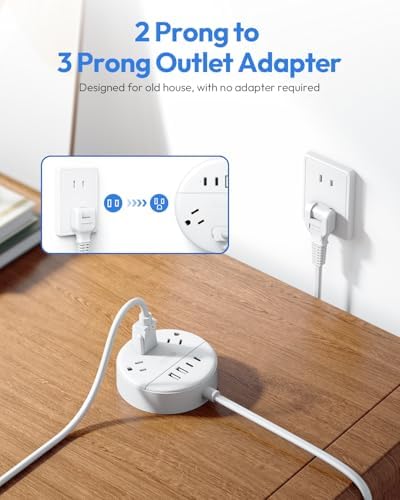 NTONPOWER 10 FT 2 Prong to 3 Prong Power Strip with 4 USB Ports – Wall-Mountable Non-Grounded Outlet Adapter for Enhanced Device Charging and Flexible Placement in Older Homes – 180° Non-Polarized Design for Maximum Convenience and Safety