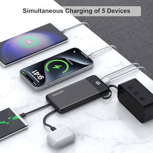 Ultimate 10000 m Ah Portable Power Bank with Built-in Charging Cable and LED Power Indicator – Travel-Ready External Battery Pack for i Phone 16/15, Samsung S22, and Android Devices – Unmatched Compatibility and Rapid Charging for On-the-Go Lifestyles