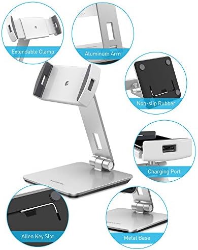 Premium Above TEK 360° Swivel Aluminum Tablet Stand: Adjustable Holder for 4″-15.6″ Devices – Ideal for Retail, POS, and Office Use – Durable Grey Finish for Enhanced Display and User Engagement Solutions