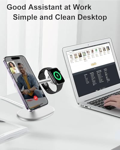 EWA 2-in-1 MagSafe Charging Stand for iPhone 16/15/14/13/12 & Apple Watch Series, SE, Ultral Ergonomic Viewing Angle, Non-Slip Base, Universal Compatibility (Chargers Not Included) – Black – Enhanced Compatibility and Speed