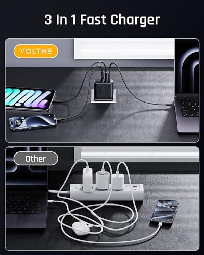 VOLTME 100 W Ga N III USB-C Wall Charger: Ultra-Fast 3-Port PD 3.0 PPS Charging Solution for Laptops and Smartphones – Compact, Foldable Design for Home, Office, and Travel – Universal Compatibility with Mac Book, Chromebook, i Phone 14/13, i Pad, Samsung, and More – Advanced Safety Features and Smart Power Allocation for Optimal Device Protection