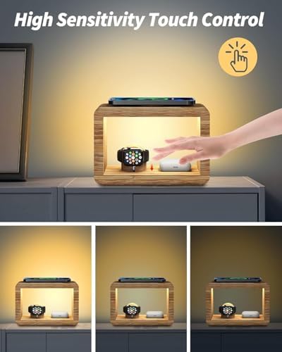 Eco-Friendly 3-in-1 Bamboo Wireless Charging Hub with Night Light – Fast Mag-Safe Charger for i Phone 16/15/14/13/12 Pro Max/X/Xs Max/8, Compatible with Air Pods Pro & Apple Watch – Stylish Solution for Tangle-Free Charging and Enhanced Nighttime Convenience
