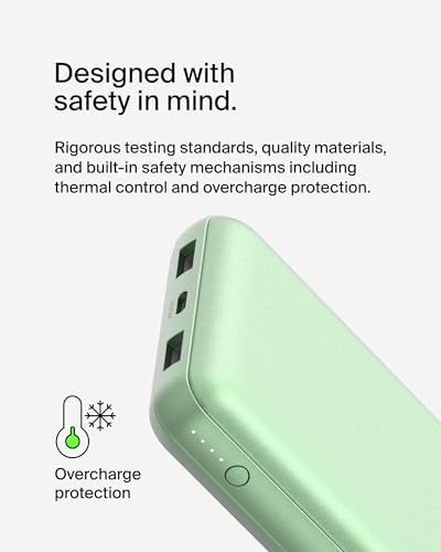 Belkin 20000 m Ah USB-C Power Bank – Dual USB-A Ports, Fast 15 W Charging for i Phone 16/15 Plus, Samsung Galaxy S25, Pixel, i Pad, Nintendo Switch 2 – Travel-Friendly Design in Pearl Blue for Enhanced Device Compatibility and On-the-Go Power