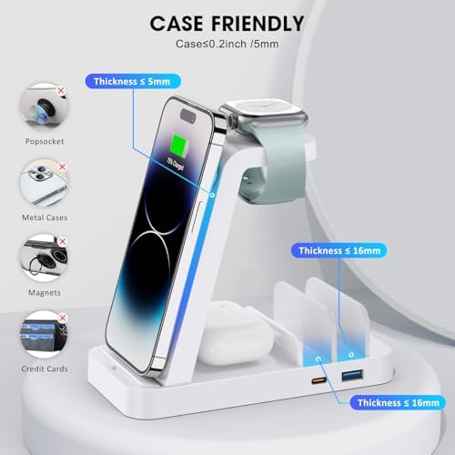 Revolutionize Your Charging Routine with the 5-in-1 Wireless Charging Station for i Phone – Fast, Efficient Dock for i Phone 16, 15, 14, 13, 12 Pro Max, Apple Watch, and Air Pods – Enhanced Compatibility, Intelligent Power Delivery, and Sleek Design for Clutter-Free Convenience
