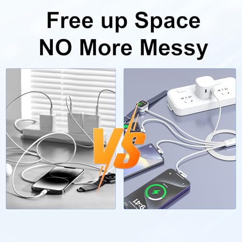Revolutionary 4-in-2 Multi-Device Charging Cable: 100 W High-Speed USB-C Power Hub for i Phone, Apple Watch, i Pad, and Galaxy – 10 ft Length with Ergonomic 90-Degree Connector for Effortless Travel and Clutter-Free Charging – Your All-in-One Solution for Dynamic Tech Users!